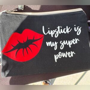 Black Makeup Pouch with Red Lips Design
